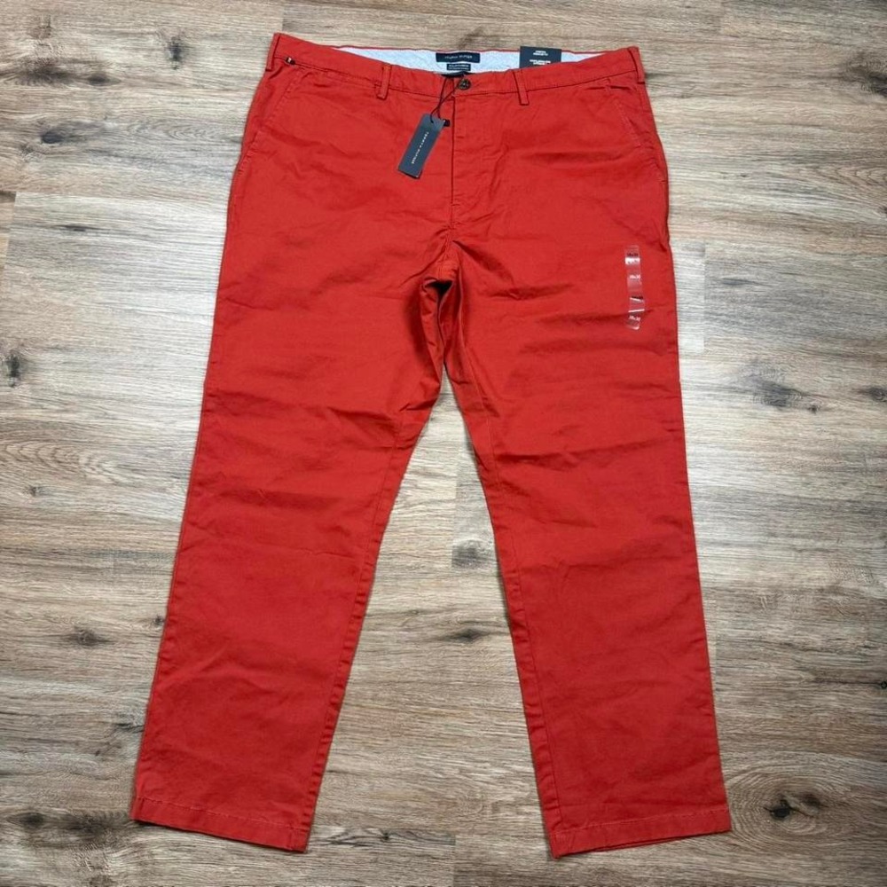 NWT red orange Tommy Hilfiger flex regular fit dress flat front pants